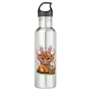 Easter Day Highland Cow Cute Easter Bunny Farmer W 710 Ml Water Bottle