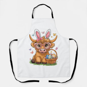 Easter Day Highland Cow Cute Easter Bunny Farmer W Apron