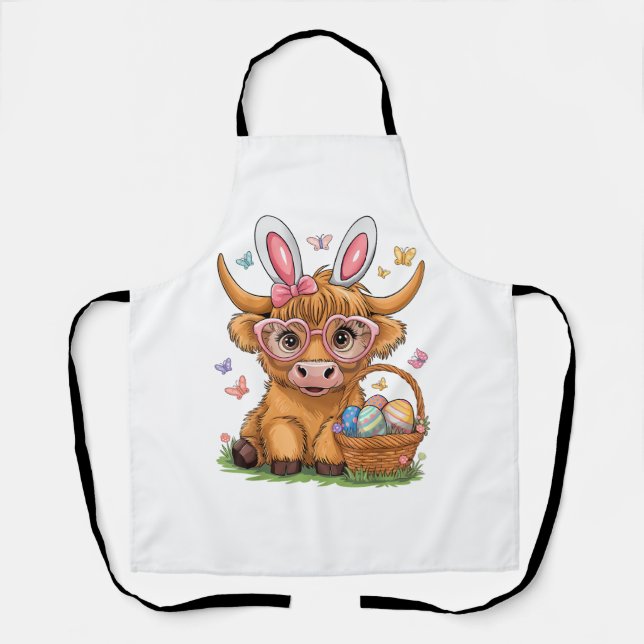 Easter Day Highland Cow Cute Easter Bunny Farmer W Apron (Front)