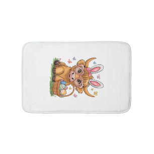 Easter Day Highland Cow Cute Easter Bunny Farmer W Bath Mat