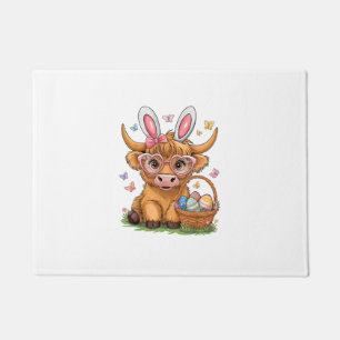 Easter Day Highland Cow Cute Easter Bunny Farmer W Doormat