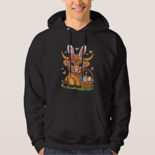 Easter Day Highland Cow Cute Easter Bunny Farmer W Hoodie
