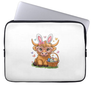 Easter Day Highland Cow Cute Easter Bunny Farmer W Laptop Sleeve