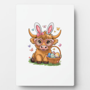 Easter Day Highland Cow Cute Easter Bunny Farmer W Plaque