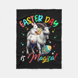 Easter Day Is Magical Cute Bunny Riding Goat Hunti Fleece Blanket