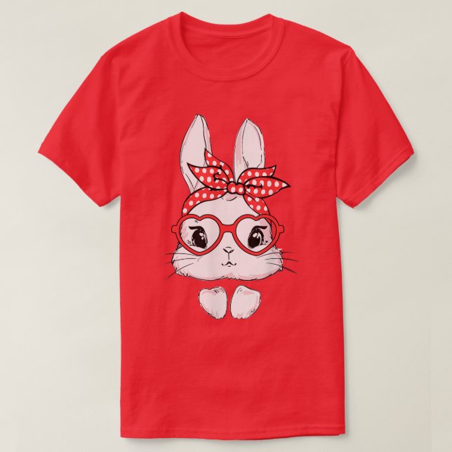 Easter Day Leopard Bunny Glasses Eggs Cute Rabbit  T-Shirt (Design Front)