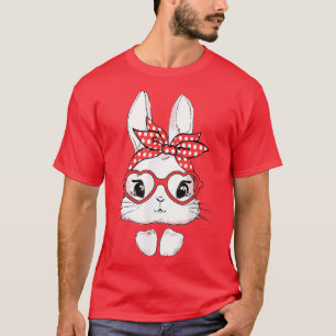 Easter Day Leopard Bunny Glasses Eggs Cute Rabbit T-Shirt