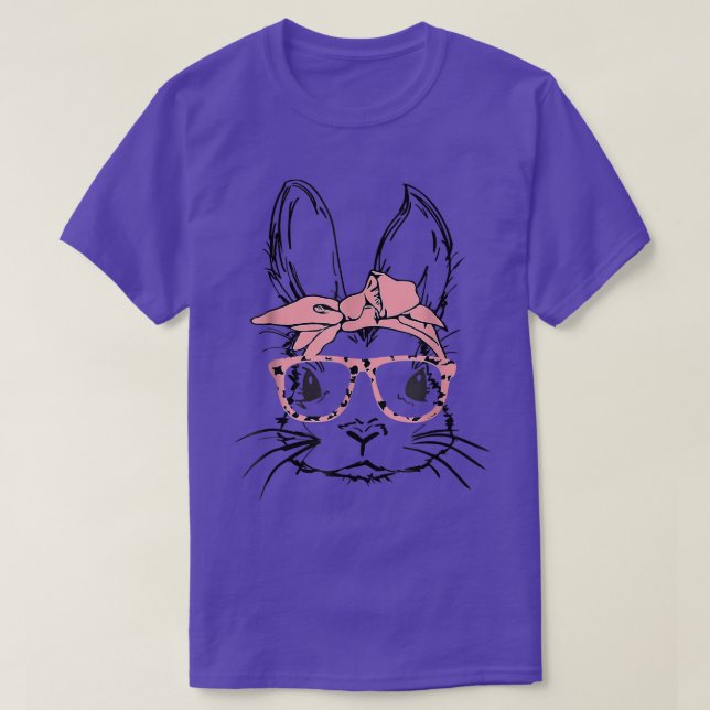 Easter Day Leopard Bunny Glasses Eggs Cute Rabbit  T-Shirt (Design Front)