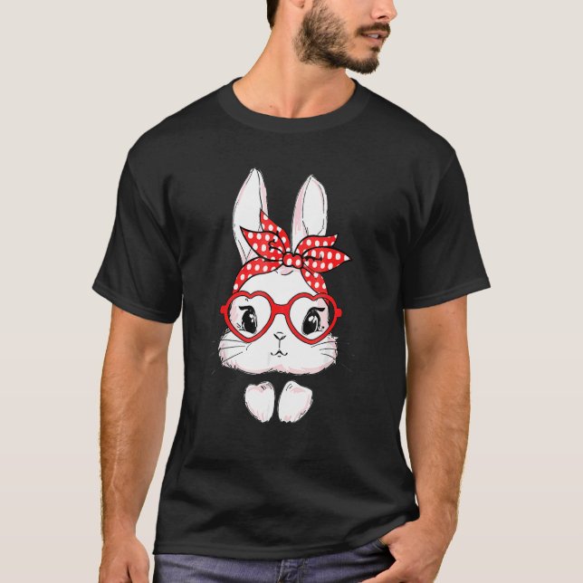 Easter Day Leopard Bunny Glasses Eggs Cute Rabbit T-Shirt (Front)