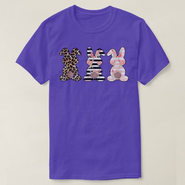 Easter Day Leopard Easter Bunny Rabbit Trio Cute  T-Shirt (Design Front)