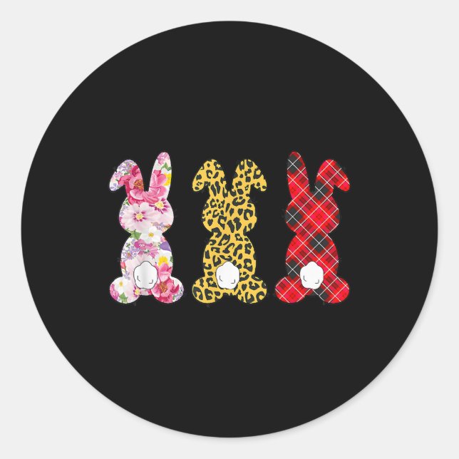 Easter Day Leopard Flower Caro Striped Rabbit Classic Round Sticker (Front)