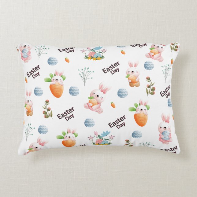 Easter Day Rabbits Pattern Decorative Cushion (Front)