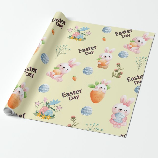 Easter Day Rabbits Pattern Wrapping Paper (Unrolled)
