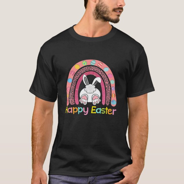 Easter Day Rainbow With Eggs And Easter Bunny. Hap T-Shirt (Front)