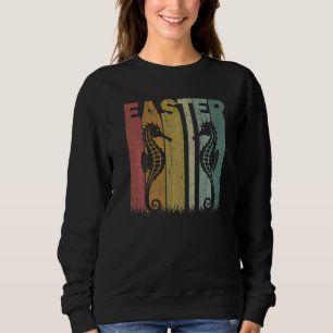 Easter Day Seahorse Retro Graphic Funny Easter Cos Sweatshirt