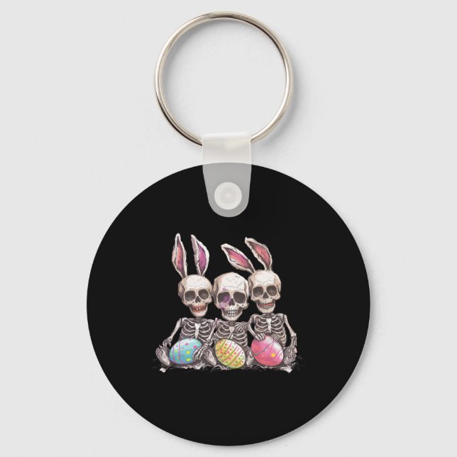 Easter Day Skeleton Easter Skeleton Bunny Ears Egg Key Ring (Front)