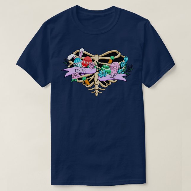easter day skeleton heart painted easter eggs gift T-Shirt (Design Front)