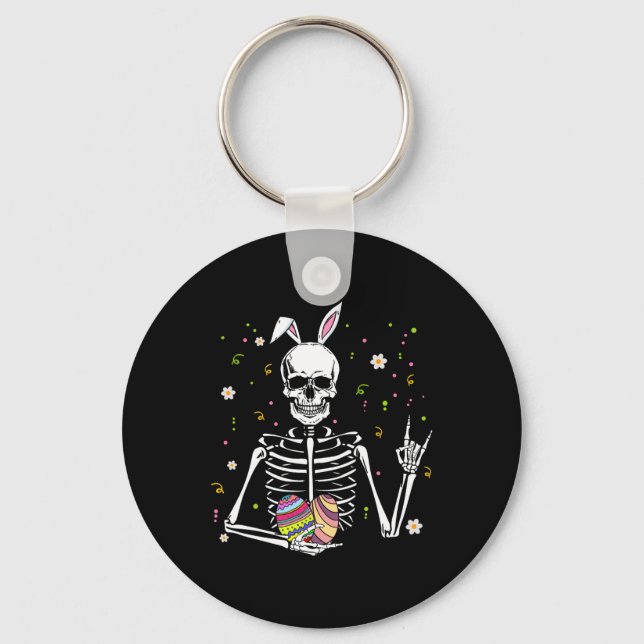 Easter Day Skull Skeleton Bunny Rock Hand Rocker B Key Ring (Front)