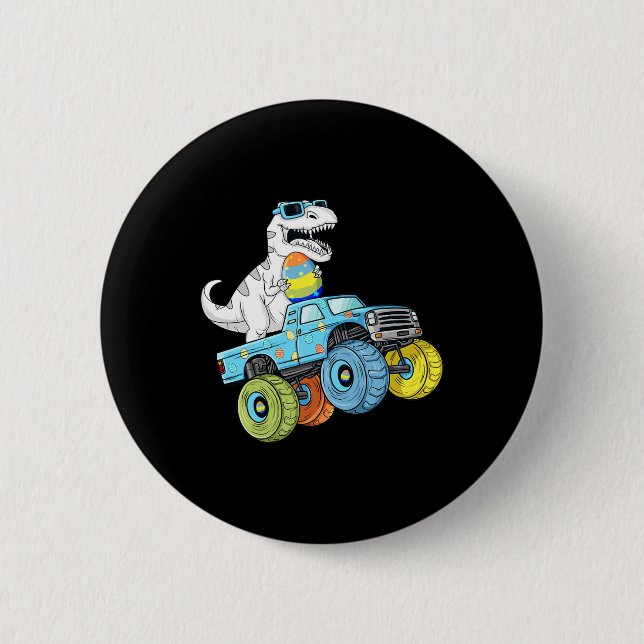 Easter Day T Rex Dino Riding A Monster Truck Boys  6 Cm Round Badge (Front)