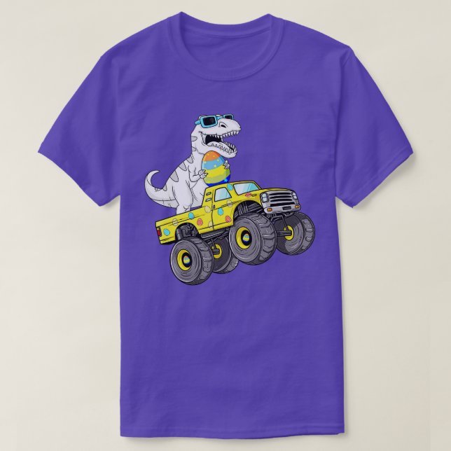 Easter Day T Rex Dino Riding A Monster Truck Boys  T-Shirt (Design Front)