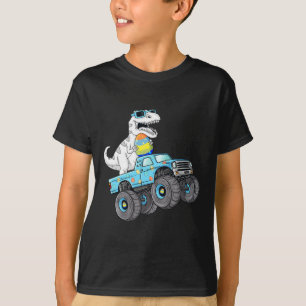 Easter Day T Rex Dino Riding A Monster Truck Boys  T-Shirt
