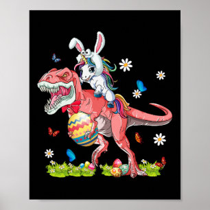 Easter Day Unicorn Riding T-rex Bunny Costume Gift Poster