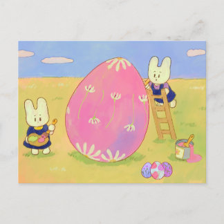 Easter Decorating Bunnies Postcard