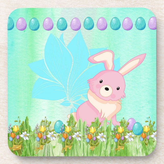 Easter Design with Rabbit and Flowers Coaster (Front)