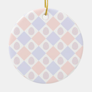 Easter Diamond Pattern with Decorated Eggs Ceramic Ornament