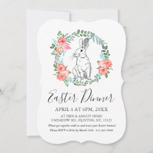 Easter Dinner Bunny Boho Floral Watercolor Invite