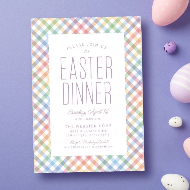 Easter dinner rainbow gingham spring invitation (Creator Uploaded)