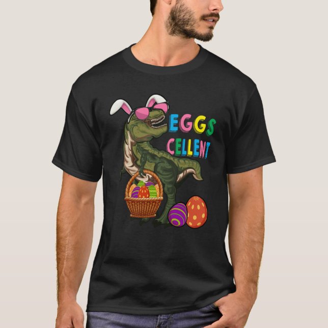 Easter Dinosaur Bunny rex Boys Girls Kids Eggs Cel T-Shirt (Front)