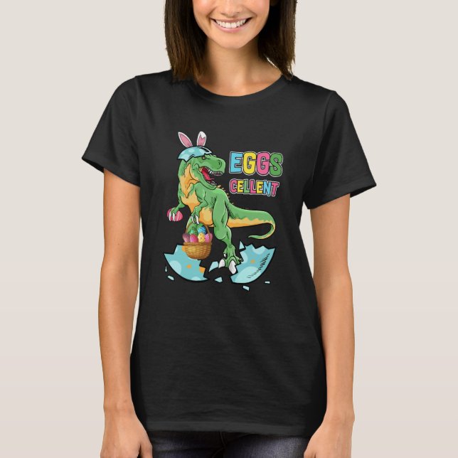 Easter Dinosaur Bunny rex Boys Girls Kids Eggs Cel T-Shirt (Front)