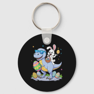 Easter Dinosaur T-rex And Bunny Holding Colourful Key Ring
