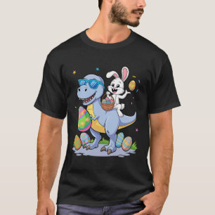 Easter Dinosaur T-rex And Bunny Holding Colourful  T-Shirt