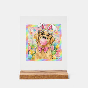 Easter Dog Bunny Ear Funny Golden Retriever Easter Acrylic Sign