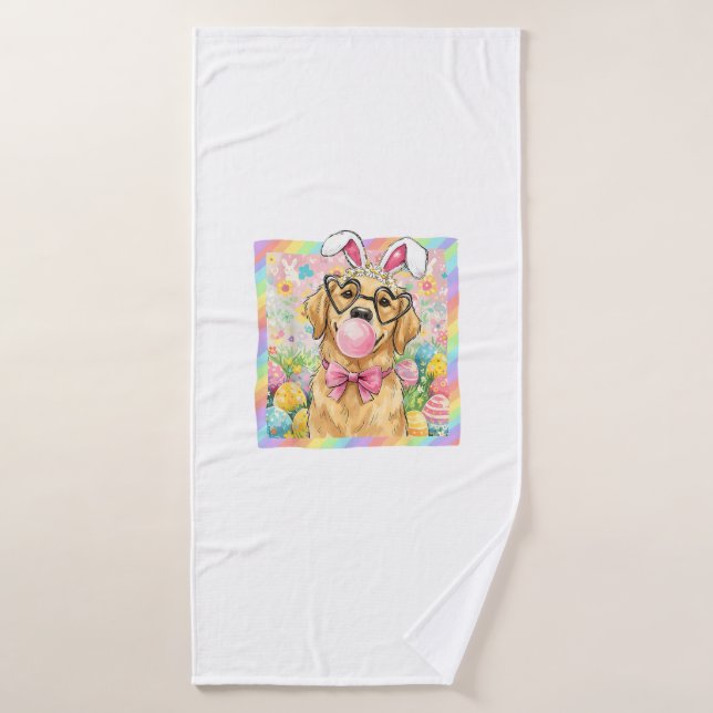 Easter Dog Bunny Ear Funny Golden Retriever Easter Bath Towel (Bath Towel)