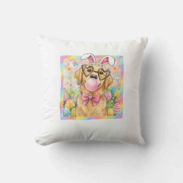 Easter Dog Bunny Ear Funny Golden Retriever Easter Cushion (Front)