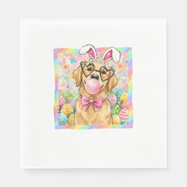 Easter Dog Bunny Ear Funny Golden Retriever Easter Napkin (Front)