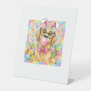 Easter Dog Bunny Ear Funny Golden Retriever Easter Pedestal Sign