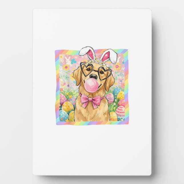 Easter Dog Bunny Ear Funny Golden Retriever Easter Plaque (Front)