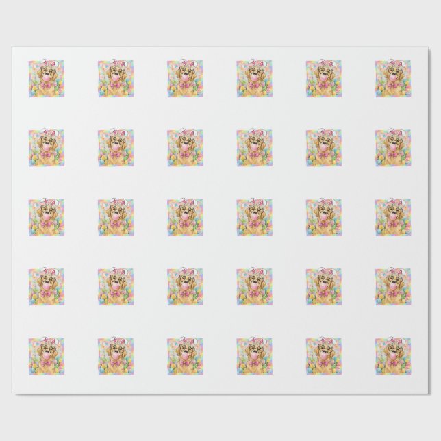 Easter Dog Bunny Ear Funny Golden Retriever Easter Wrapping Paper (Flat)
