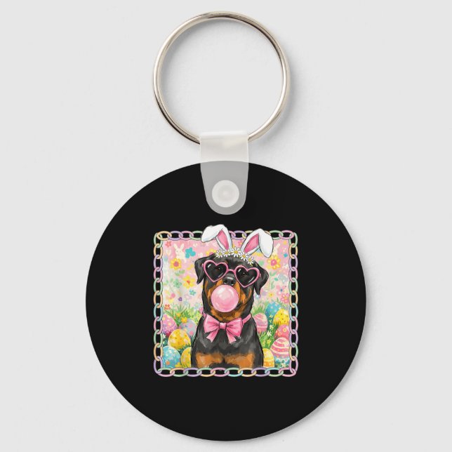 Easter dog bunny ears funny rottweiler easter bunn key ring (Front)