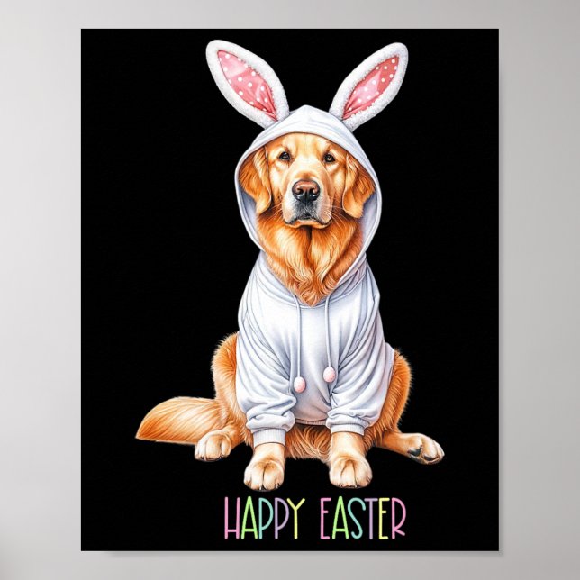 Easter Dog Bunny Spring Golden Retriever Easter Eg Poster (Front)