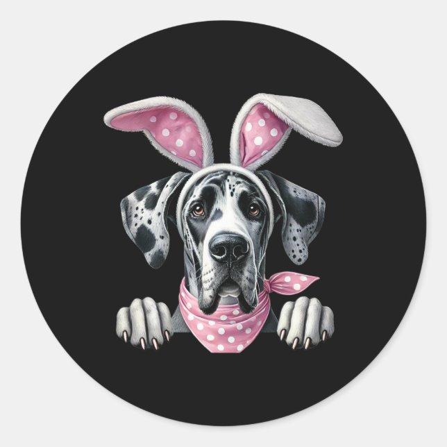 Easter Dog Bunny Spring Great Dane Dog Easter Egg  Classic Round Sticker (Front)