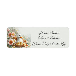 Easter Duck, Ducklings and Flowers Return Address Label