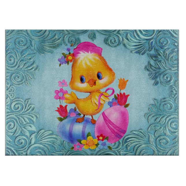 Easter Duck glass cutting board (Front)