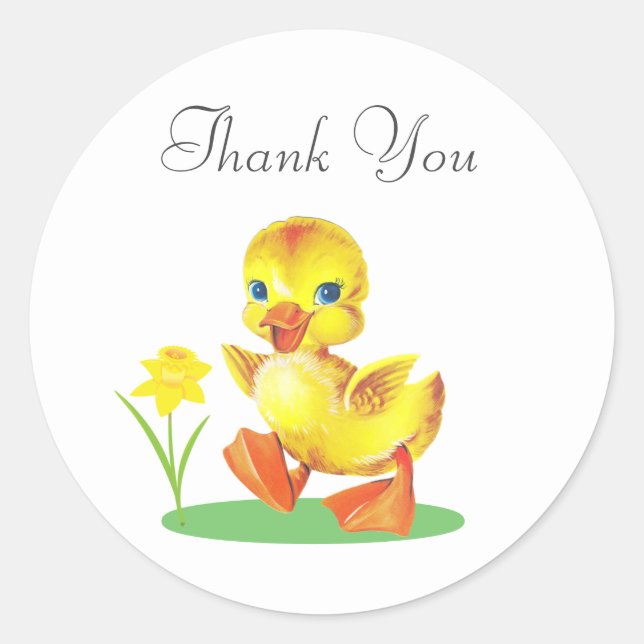 Easter Duckling with Flower Thank You Classic Round Sticker (Front)