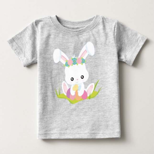 Easter, Easter Eggs, Cute Bunny, White Bunny Baby T-Shirt (Front)