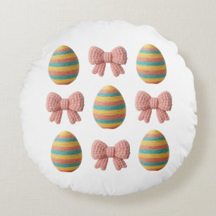 Easter Egg and Bows yarn Round Cushion